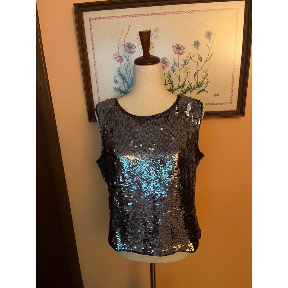Y2K Sequin Silver Silk Sparkly Disco Tank Top
